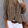 Simple Fashion Print Striped Shirt Straight-type Stand-up Collar Cardigan Long-sleeved Female Comfortable Casual Style