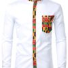 Men's New Lapel Long-sleeved Cardigan Shirt Fashion Casual Printed Shirt Men Splicing Color Collision