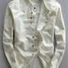 Men's Four Seasons Casual Linen Slim Long-sleeved Shirt Stand-up Collar Cotton Linen Solid Color Shirt Cardigan